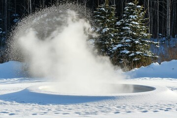 Close-up view of icy water and breathing vapor in a snowy setting under soft natural light