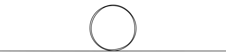 One continuous line illustration of a round frame, isolated on white background. Line art of round frame