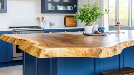 Rustic Kitchen with Navy Cabinets and Wooden Countertop