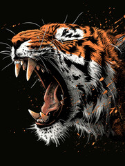 Tiger head vector illustration with grunge effect