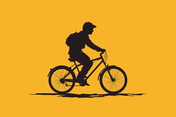 Obraz premium Bicyclist riding against a bright yellow background during sunset hours