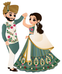 Bride and groom cute couple indian dress cartoon character