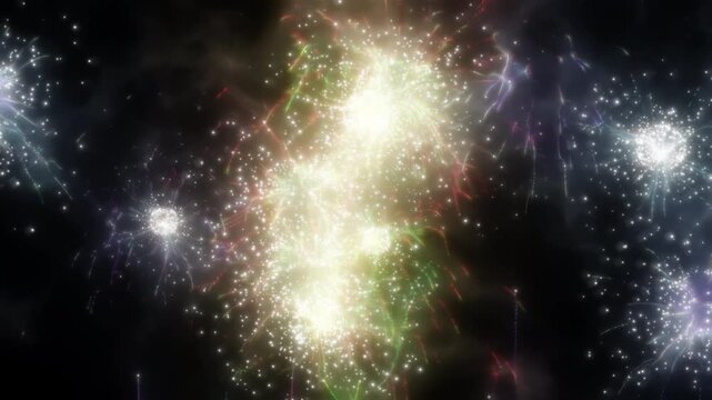 Happy new year 2025 motion animation. Abstract motion background shining colorful particles. New year and Christmas 2025, 2024 background. Seamless 4K loop video.