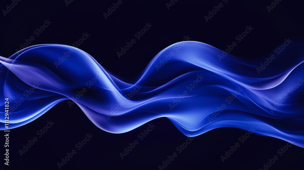 Poster flowing blue waves against a dark background create a sense of motion and tranquility in this artist