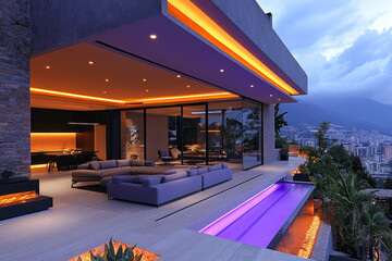 Modern Luxury Home Evening City Mountain View