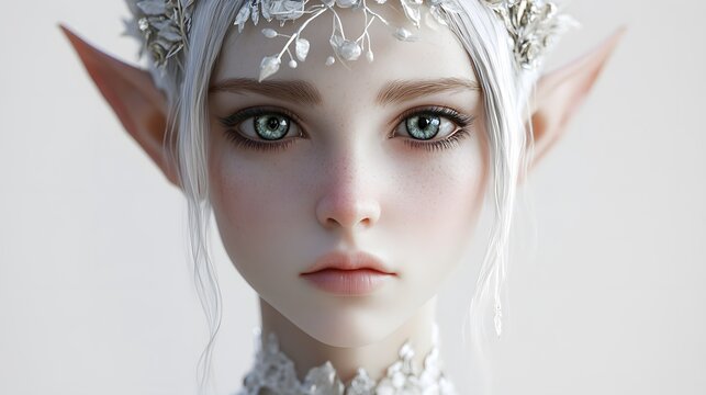 Portrait of an adorable fantasy character.Elegant Female elf on white background