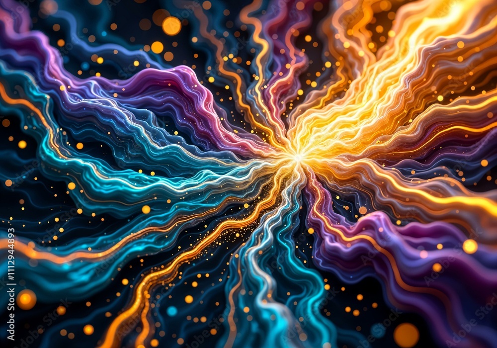 Poster abstract ethereal fluid dynamics with swirling iridescent colors and mystical nebula patterns