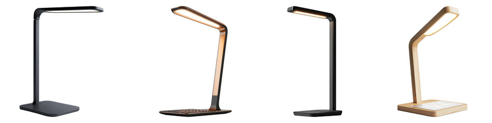 Modern lighting LED desk isolated on transparent background, Set of