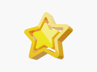 3d rendering render star icon rating. Stars customer product rating review. Yellow 3d stars isolated on white. Customer feedback.