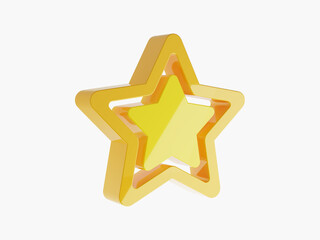 3d rendering render star icon rating. Stars customer product rating review. Yellow 3d stars isolated on white. Customer feedback.