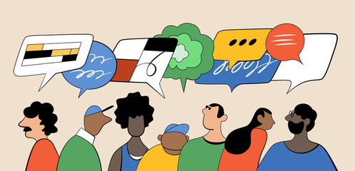 Diverse People Talking With Speech Bubbles Above Them