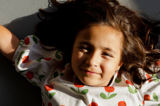 cheerful girl with long hair