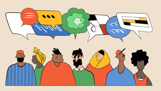 Diverse People Talking With Speech Bubbles Above Them