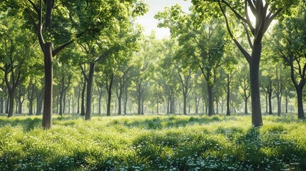 Peaceful and Inviting Pathway Winding Through Lush Verdant Forest with Sunlight Filtering Through the Verdant Canopy of Trees