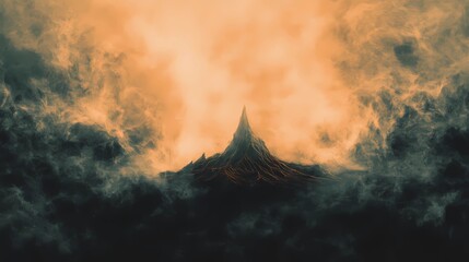 Fototapeta premium Mystical Mountain Illustration Blending Pyrography and Digital Art Techniques