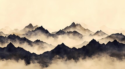 Mystical Mountain Illustration Blending Pyrography and Digital Art Techniques