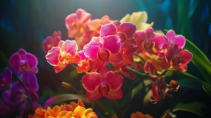 Beautiful Pink and yellow flowers forming vibrant colors image