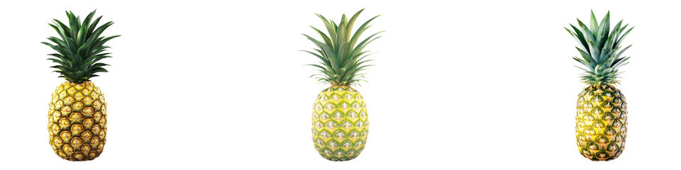 Pineapple isolated on transparent background, Set of