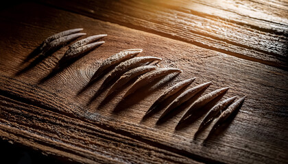 Wild animal claw marks on an old wooden surface