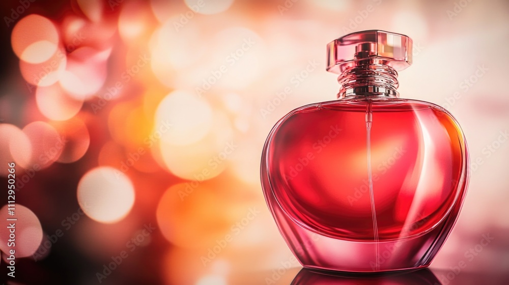 Poster a red perfume bottle sits on a table, awaiting use