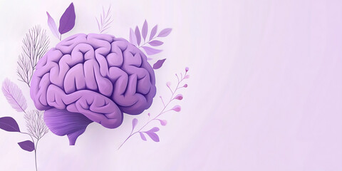 Creative advertising design for World Alzheimer's Day.  Brain and lilac flowers. Banner design template about Alzheimer's disease, September 21. Important day, holiday concept with space for text