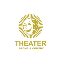 icon of golden comedy and tragedy theatrical masks isolated on white background