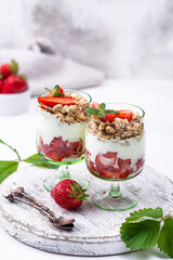 Dessert with strawberry, yogurt and granola