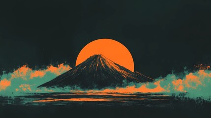 Fototapeta premium Ethereal depiction of mountains combining pyrography-inspired textures and modern digital drawing, evoking a mystical and dreamlike atmosphere.