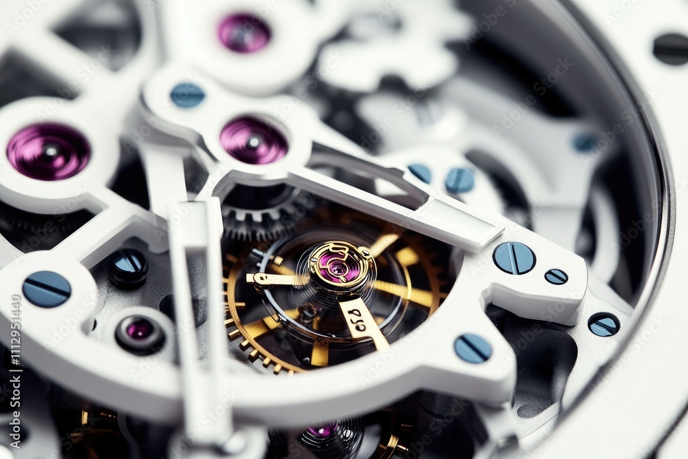 Poster a close-up view of a watch face with intricate details and clock hands visible