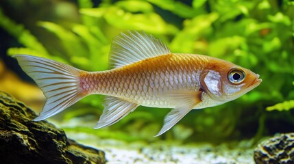 Fototapeta premium A fish swimming in its home aquarium