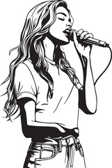 Naklejka premium Singing Girl Holding a Microphone Vector Illustration
