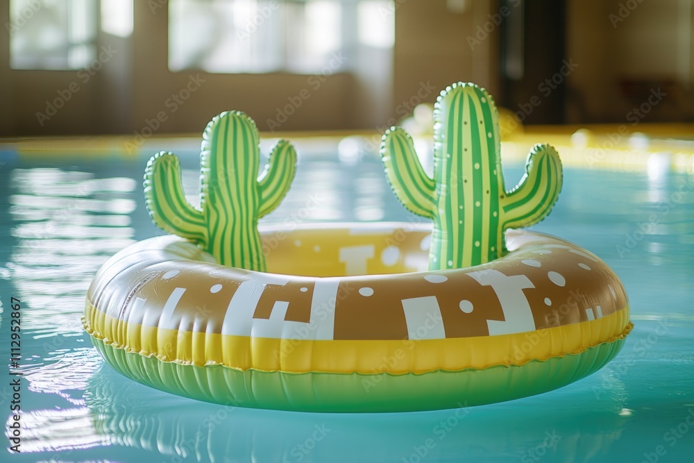 Poster A colorful inflatable pool float shaped like a cactus, perfect for summer fun