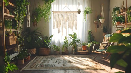 A cozy indoor space filled with various houseplants and natural light.