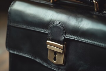 A close-up shot of a black leather briefcase, perfect for business or formal events