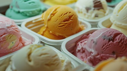 A tray of colorful ice cream with various flavors