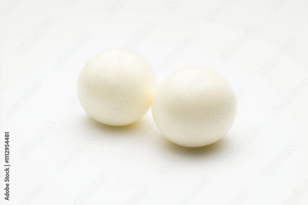 Poster two white eggs sit side by side on a clean white surface, ready for use or display