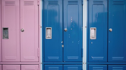 Fototapeta premium Row of lockers with blue and pink colors, often used in educational settings