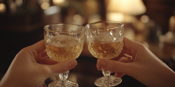 Couple holding wine glasses, celebrating or sharing a moment