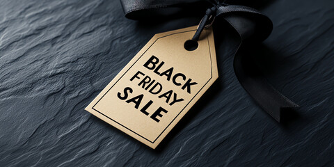 Black Friday Sale Tag on Dark Background in Minimalist Style