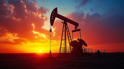 Fototapeta premium Sunset Oil Pump Jack Silhouette Energy Industry Extraction