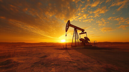 Oil Pump Jack Sunset Landscape  Energy Industry Extraction