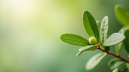 Obraz premium A close-up of a fresh olive branch with vibrant green leaves, symbolizing peace and prosperity