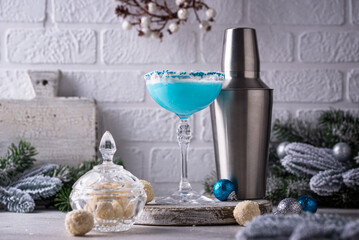 Christmas cocktail with blue curacao