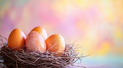 A bird's nest with four eggs, ready to hatch