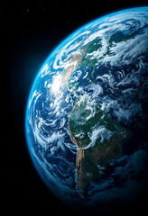 Obraz premium Stunning view of Earth in space with vibrant oceans, continents, and swirling clouds.