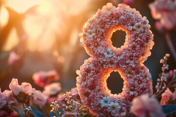 A floral representation of the number 8 in a natural setting
