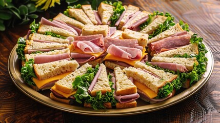 Freshly made sandwiches filled with ham, cheese, and lettuce