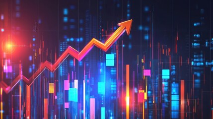 Abstract technology background with futuristic rising arrow chart and business growth data