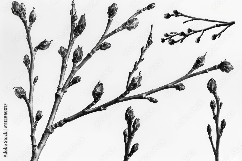 Poster a close-up shot of a tree branch in black and white