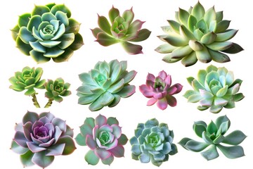 Fototapeta premium A selection of various succulent species on a flat surface, ideal for illustrations and designs